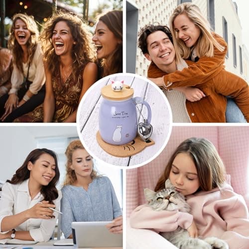 Thuro Tasse de chat,Tasses à Café en céramique Pour les amoureux des chats,Anniversaire Saint Valentin cadeaux de Noël,Nouvelle Année,450ml