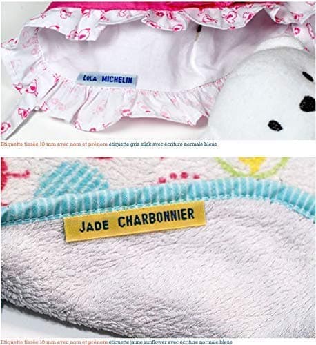 MELI MELOW Les vraies étiquettes tissées de notre enfance. Nom Prénom à coudre - tissé teint personnalisé vintage - ruban nominatif - marque marquage vêtements - fond blanc - texte rouge