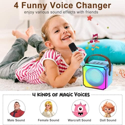 Joycome Karaoke Enfant avec 2 Microphones, Micro Portables Karaoké sans File, Jouet de Karaoké Bluetooth avec Voix Change et LED Lumière pour 3-12 Enfant Fille Cadeau Chanter Adulte - Bleu
