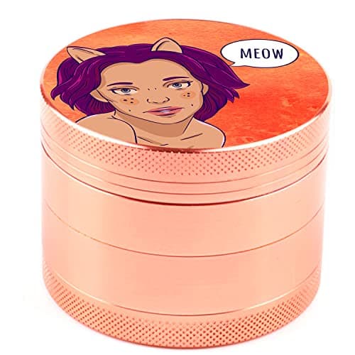 Moulin à épices Impression en couleur, Spespo Herb Moulin Broyeur 2.0"(50mm), Or Rose, Avec Pollen Catcher, Alliage de zinc durable, pour Herbes, Pollen, Fleurs (conception du Cat Woman)