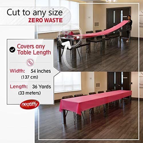 Neatiffy 137 cm x 32.9 m Jetable en Plastique Rouleau De Nappe, Équivalent à 12 Paquets de Pique-Nique, Rose