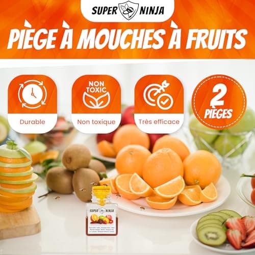 Super Ninja Piege a Moucherons – 2 Pièges - Pièges écologiques très efficaces pour Les Mouches à Fruits à l'intérieur – jusqu'à 3 semaines par Bouteille (2 Pièges)