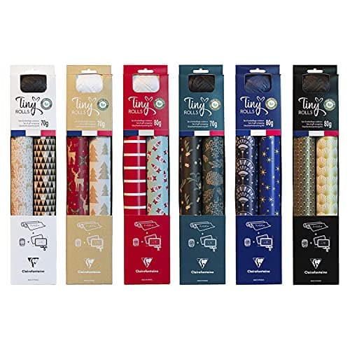 Clairefontaine 223890C - Kit D'emballage Cadeau Zéro Plastique - 2 Rouleaux Papier Cadeau 5mx35cm - Bobine Ruban 20m + 10 Étiquettes Cadeaux A Découper - Bleu/Rouge - Emballage Responsable