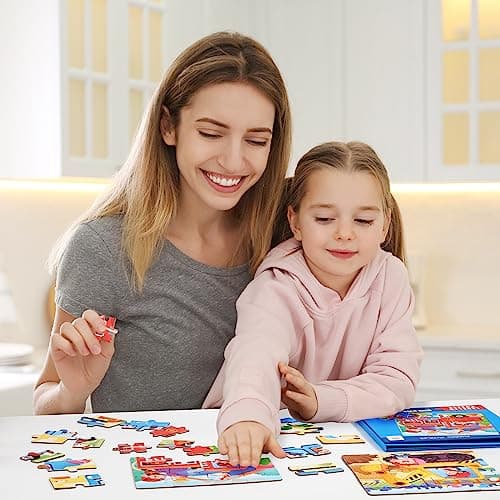 Jouet Puzzle en Magnétique pour Enfant, Montessori Puzzle en Bois de Véhicules Livre de Puzzle Assorti Jouet Éducatifs Apprentissage Cadeau pour Fille Garçon 3 4 5 Ans (Transport)