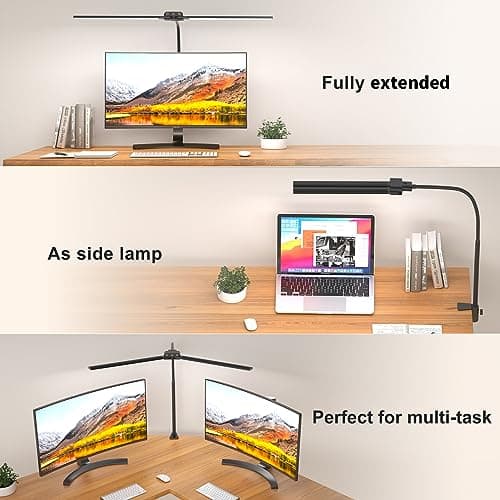 KableRika Lampe de Bureau LED Puissante, Lampe de bureau à double tête avec pince, Lampe d'architecte lumineuse avec 4 températures de couleur&luminosité, Commande tactile, Protection des Yeux