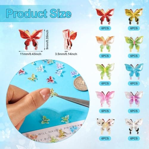 Cheriswelry Lot de 60 cabochons papillon à paillettes en résine transparente de couleurs mélangées pour décoration d'ongles, scrapbooking, pinces à cheveux, bricolage, bijoux artisanaux