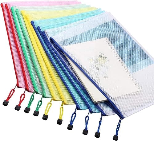 ASelected 30PCS Pochette Zippée A3+A4, 5 Couleurs Pochette Plastique Zippée, A3 Pochette Zip PVC Mesh de Rangement Fichiers A4 Pour Stockage Document Recettes D'Entreprises Organisation