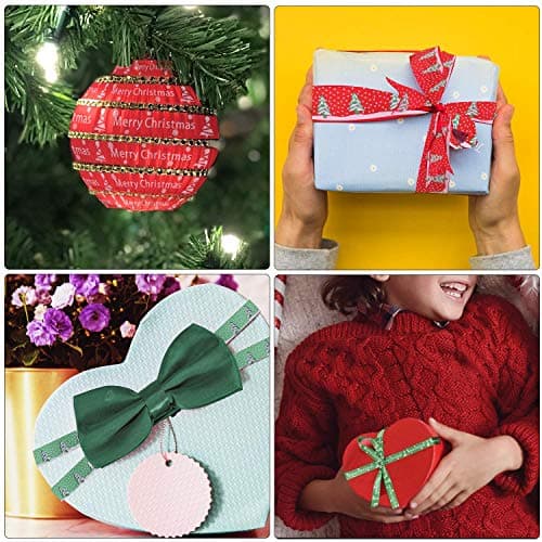 Trimming Shop Noël Ruban Gros Grain Noël Vacances Imprimé Snowglake Père Noël Rubans pour Emballage Cadeau, Décoration Festive - Rouge, 10mm x 25 Yards