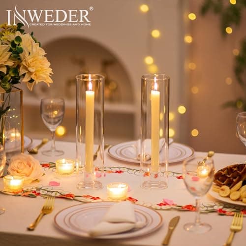Inweder Bougeoirs pour bougies coniques : 6 bougeoirs en verre pour bougeoirs avec couvercle en verre amovible pour centre de table, mariage, décoration d'intérieur