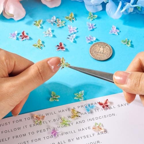 Cheriswelry Lot de 60 cabochons papillon à paillettes en résine transparente de couleurs mélangées pour décoration d'ongles, scrapbooking, pinces à cheveux, bricolage, bijoux artisanaux