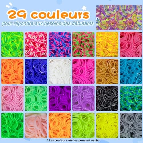 Uolifrem Elastiques Bracelet Kit pour Enfants, 29 Couleurs Elastic Tissés, Élastiques de Bricolage pour la Fabrication de Bracelets, Loom Bands avec Accessoires, Cadeau pour Filles et Garçons