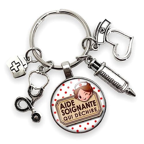 cadeau porte clés aide soignante « je suis une aide soignante qui déchire » avec breloques - idée cadeau original - cadeau anniversaire - cadeau noël - création