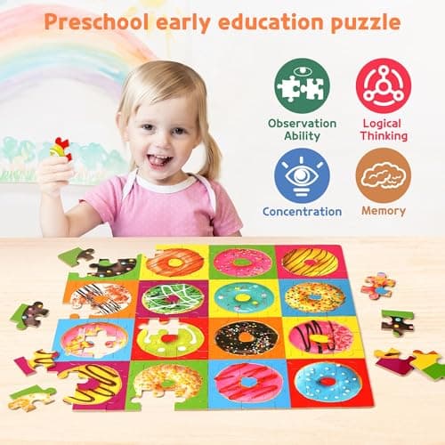 SYNARRY Puzzles Beignets 100 Pièces pour Enfants âgés de 4 5 6 7 8 Ans, Jouet de Puzzle éducatif d'apprentissage