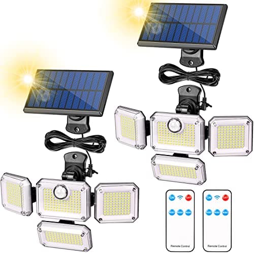2 Pièces Lampe Solaire Extérieur avec Détecteur de Mouvement, [333LED/3Modes] Projecteur Solaire Extérieur IP65 Étanche Lumière Spot LED Solaire,Angle d'éclairage 240°avec Télécommande,Câble 5M