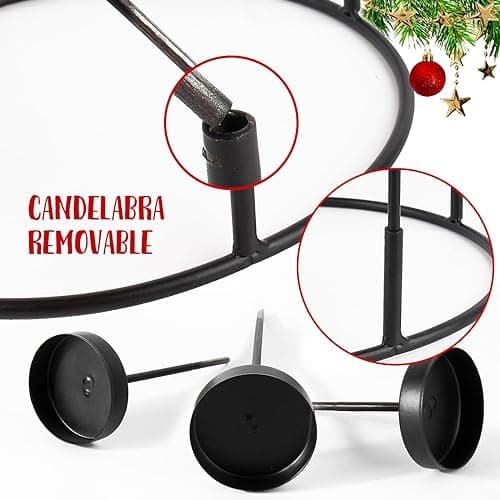 Porte-Bougie Rond Noir 4 Bougies Tiges pour Couronne de l`Avent Bougeoir Chandelier Détachable en Métal Decoration Table pour Noël Mariage Cérémonie Anniversaire Saint Valentin