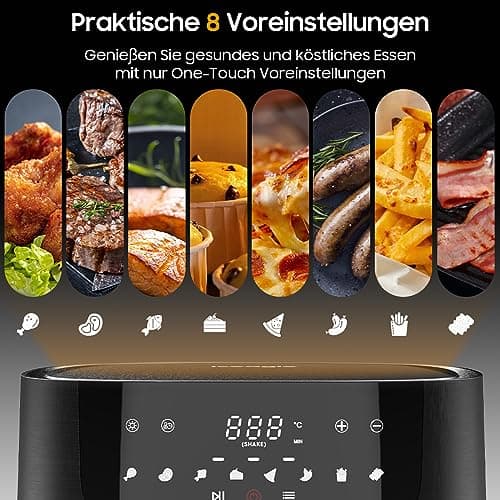 Iceagle Friteuse Sans Huile 9L XXL – 1800W Friteuse à Air avec Grande Fenêtre | Airfryer avec écran Tactile LED, 8 Programmes, Shake-Mode, Livre de Recettes