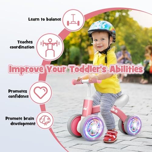 HappyGoLucky Draisienne 1 2 Ans, Jeux Bebe 1-2 Ans Jouets Enfant Draisiennes avec Quatre Roues éclairées Mini Bike Cadeau Bebe Fille Premier Cadeau Anniversaire Fille