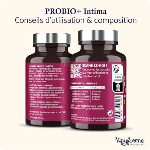 Probio+ Intima - Probiotique Flore Intime - Jusqu'à 40 Milliards UFC/Jour - 4 Souches Lactobacillus Reuteri, Rhamnosus Crispatus et Acidophilus - 100% FRANÇAIS