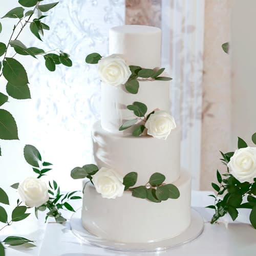 ilauke 30 Rose Blanche Artificielle avec Tiges et Carte,Roses en Mousse en Vrac 8cm Fausses Fleurs Rose pour Toucher Réaliste,Bouquet de Fleurs Artificielles avec Feuilles pour Centre de Table Mariage