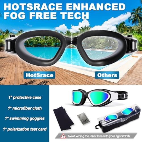 HotSrace Polarisées Lunettes de Natation, Non polarisée claire Lunettes de Plongée Anti buée Anti UV Vision Nette pour Homme Femme Unisex Adultes Adolescents