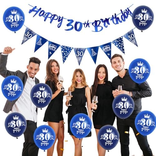Bleu guirlande Happy 16th Birthday bannière + 16 ans anniversaire drapeaux triangulaires + 16 pcs 16 ans anniversaire ballons 16 ans anniversaire garcon décoration anniversaire 16 ans garcon Bleu