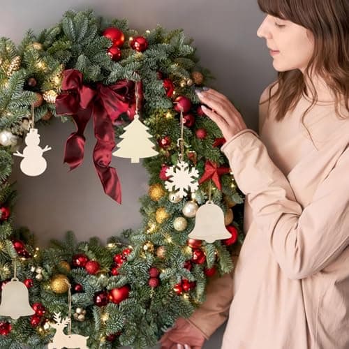 JCUGSBS Lot de 24 décorations de Noël en bois DIY Décoration de Noël en bois Décoration de Noël Sock Bonhomme de neige élan Arbre de Noël Ange à peindre et décorer