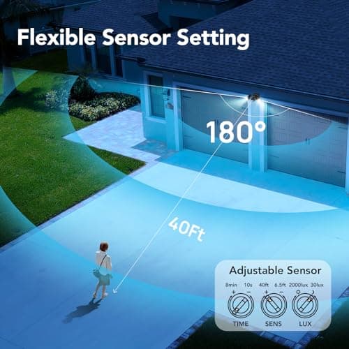 OREiN Projecteur LED Exterieur Detecteur de Mouvement, Eclairage Exterieur de Sécurité 450°, 12W=150W 1600LM Lampe Extérieur à Double Tête, Spot LED Extérieur IP65 Étanche pour Patio Cour Garage