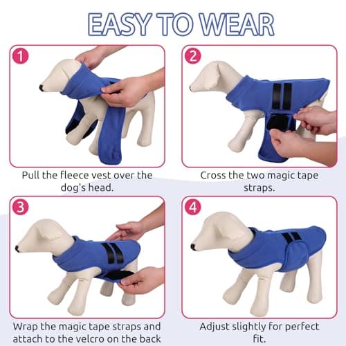 PUZAUKAL Pull pour Petit Chien,Pull-Overs pour Chien et Chat en Polaire Doux Veste Gilet Chien avec Harnais Pull Chaud pour Moyen Grand Chien Bleu(XS)