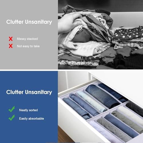 hinrey 4Pcs Rangement Vêtement de Garde-robe, Organisateur Tiroir avec Compartiments pour Jeans, Pliable et Lavable avec Poignée