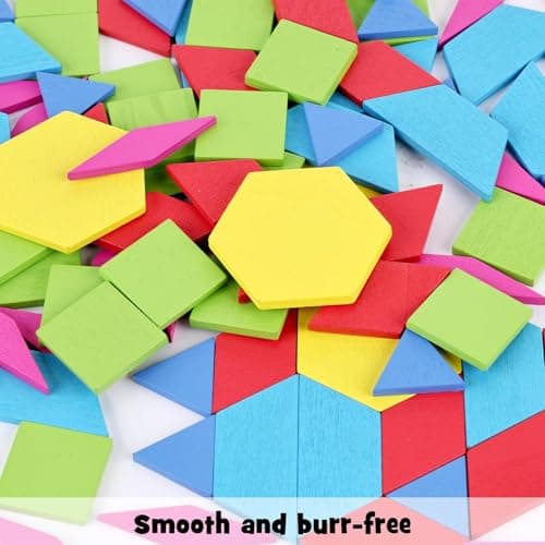 155 Pièces Tangram Bois Enfant, Puzzle Montessori Formes Géométriques Puzzle en Bois Jeu Tangram avec 12 Cartes Recto-Verso Jouet en Bois Montessori à Partir de 3 Ans pour Les Jeux Éducatifs D'éveil