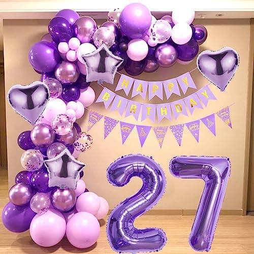 Ballons violet 27 anniversaire Femme, 27 ans Arche Ballon violet, guirlandes ballons 27 anniversaire,violet anniversaire 27 Femmes,27 ans ballon violet Decoration,violet 27 ans anniversaire Femme