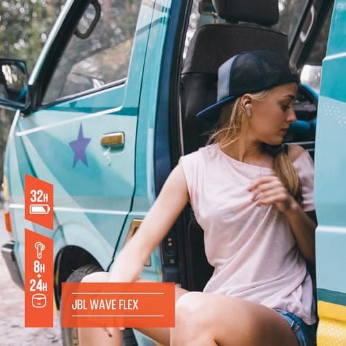 JBL Wave Flex, Écouteurs Intra-Auriculaires Sans Fil, Resistance à l'Eau IP54 et IPX2, Technologie TalkThru et AmbientAware, Autonomie de 32 heures, en Noir