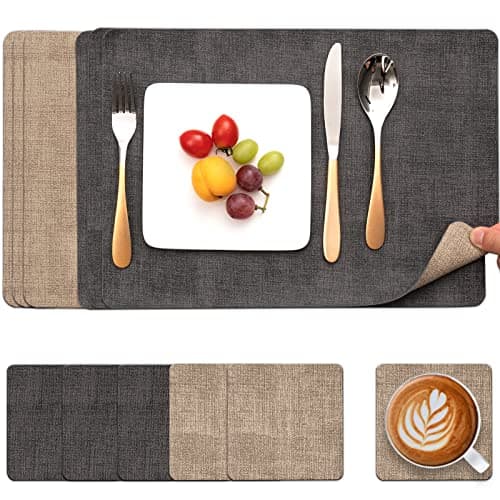 Myir JUN Set de Table en Cuir et Dessous de Verre Lot de 6, Sets de Table Antidérapant Double Face Set de Table Plastique Lavable Set Table Résiste à la Chaleur (Gris Beige, Lot de 6)