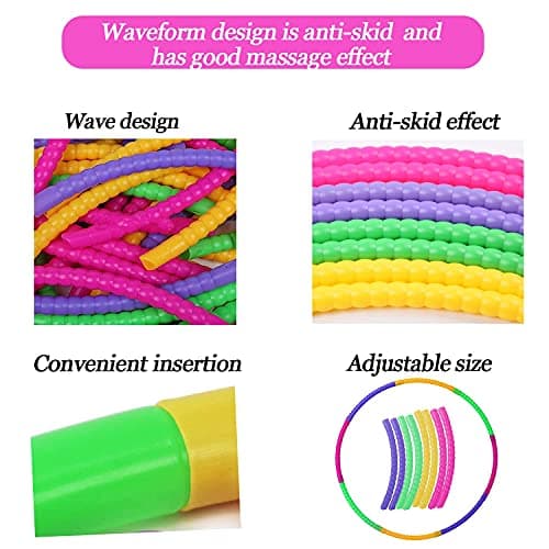 RayE Lot de 2 cerceaux hula hoop, pour enfants, 8 sections démontables, avec sac à cordon, adaptés au Hula Hoop, au fitness intérieur et extérieur, à la gymnastique, à la danse et au yoga