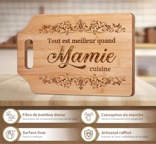 Cadeau Mamie, Cadeau Grand Mere Noel, Planche à Découper en Bambou Gravée, Cadeau Anniversaire Mamie, Idee Cadeau Mamie, Cadeau Grand Mere Cuisine, Cadeau Fete des Grand Mere Original
