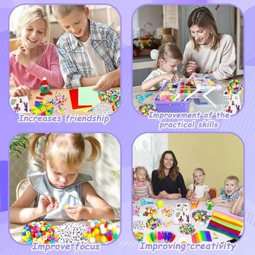 3000 Activites Manuelles pour Enfants Bricolage Enfants Kits de Loisirs Créatifs Boîte de Bricolage à 3 Niveaux avec Pipe Cleaners pour Enfants de 4-6, 6-8, 8-12 ans Cadeaux pour Filles Garçons,Violet
