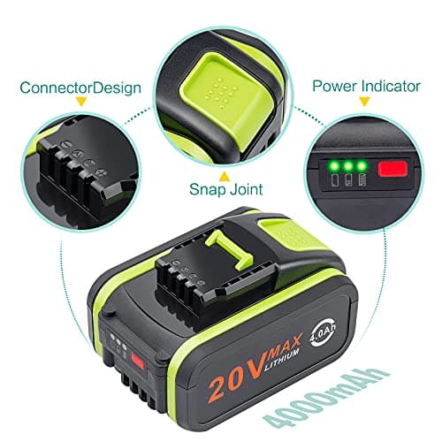 LabTEC Lot de 2 batteries de rechange 20 V 4000 mAh/4.0 Ah pour Worx 20 V WA3551, WA3551.1, WA3553, WA3553.2, WX372.1, WX80000 WX80000 WX3 WX3 WX80000 WX3 WX3 802 WXS. 678 WX550 WX523 WU531.9 WG894E