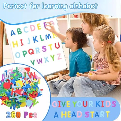 Lot de 260 Lettres Autocollantes en Caoutchouc Mousse,Gommettes Autocollantes,Lettres autocollantes,D’Alphabet Format Grand,Alphabet Lettre De Enfant,Autocollante Colorés Décoratifs