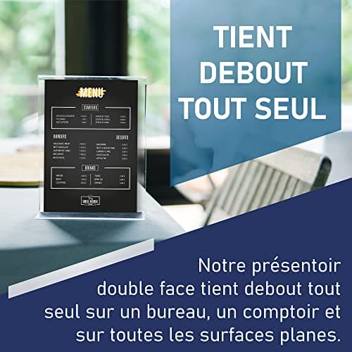 Porte Document A4 en Acrylique – Présentoir de comptoir en T double face, chargement par le bas, base extra large. Idéal pour menus, cadres photo, bureaux, écoles, salles de classe (A4 – Lot de 3)