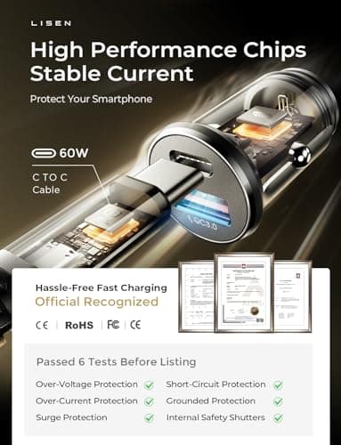 LISEN Chargeur Voiture USB C 54 W PD&QC3.0 Prise Allume Cigare USB Allume Cigare Charge Rapide Mini Adaptateur USB en métal pour Samsung S24 Pixel Android iPad iPhone 16 15 Pro Max 14 AirPods LG