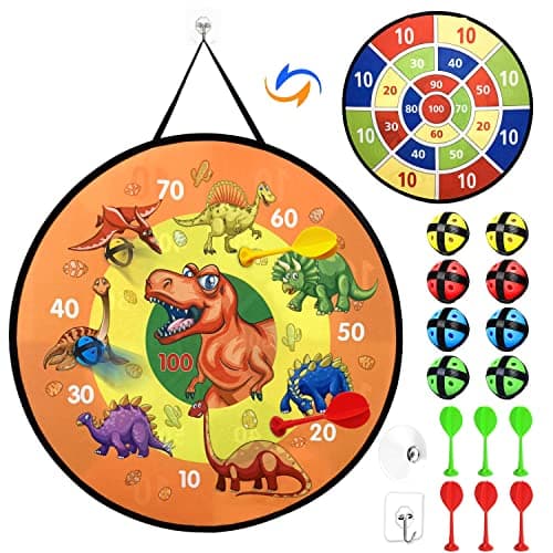Jeux de Fléchettes pour Enfants, 66cm Jeu de Flechette sûr Double Face, Cible Flechette Jouets de Sport avec Balles Collantes, Jouet Intérieurs et Extérieurs Enfant Cadeau Fille Garçon