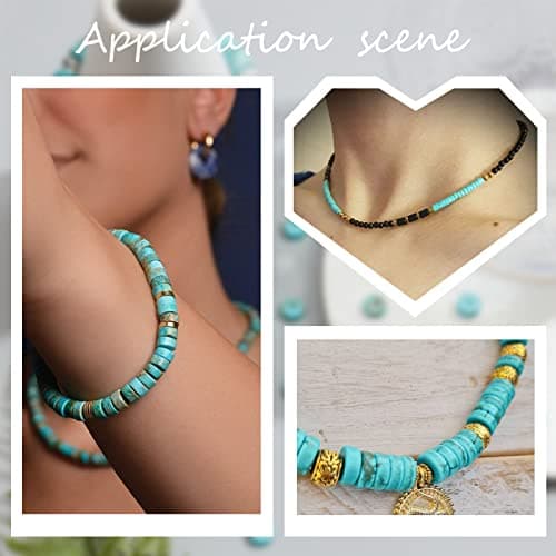 SUNNYCLUE 1Boîte 122Pcs Gemstone Perles Heishi Perles Naturelles Perles Rondes Plates 8mm Disque Perlé Stone Perles Entretoises Lâches pour la Fabrication de Bijoux Kit de Perles Turquoise Couler