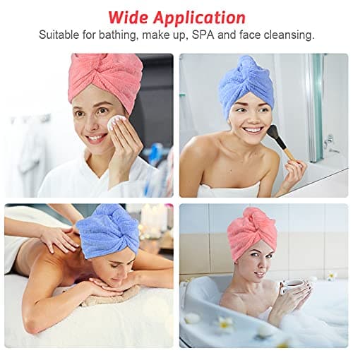 ACWOO Cheveux Serviette, 3pcs Cheveux Séchage Serviettes, Super Absorbant en Microfibre Serviette pour Cheveux Turban avec Bouton de Design Cheveux Secs Rapidement pour Femmes (2-pcs)