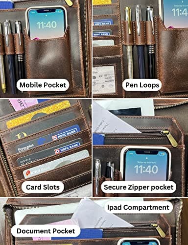 Rustic Town Conférencier A4 en Cuir | Porte-Documents pour Homme et Femme | Porte-Documents avec emplacements pour Stylo et Cartes