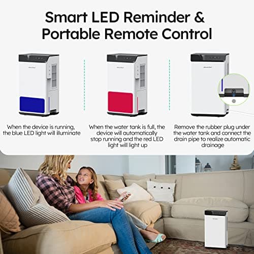 Kitette Déshumidificateur d'air, double semi-conducteur, déshumidificateur électrique, réservoir d'eau de 2 l et tuyau d'évacuation de 1,5 m, dégivrage automatique, contrôle intelligent de l'humidité
