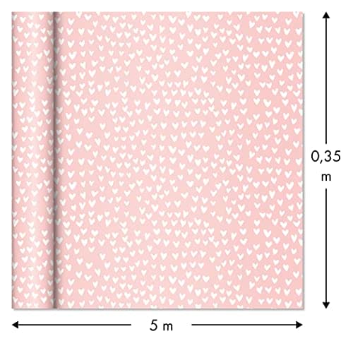 Clairefontaine 223862C - Un Rouleau De Papier Cadeau - Papier Affiche 80g - Dimensions : 5mx35cm (Spécial Petite Largeur) - Motif : Coeurs - Emballage Cadeau, Idéal Pour Les Petits Emballages
