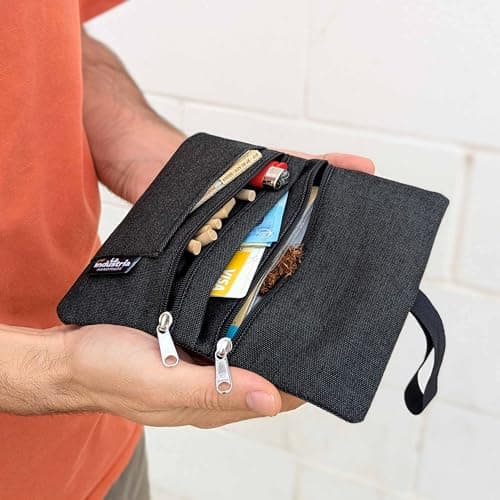 Blague à tabac à rouler hydrofuge - Pochette à tabac 30/50 g avec compartiments pour Feuilles, Filtres et Briquet (Noir)
