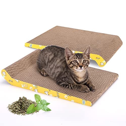 Nobleza 2 Pièces Grattoir Chat Carton Griffoir Incurvé Réversible en Carton, Tapis à Gratter pour Chat avec Carton Ondulé et Herbe À Chat, 40 x 25cm