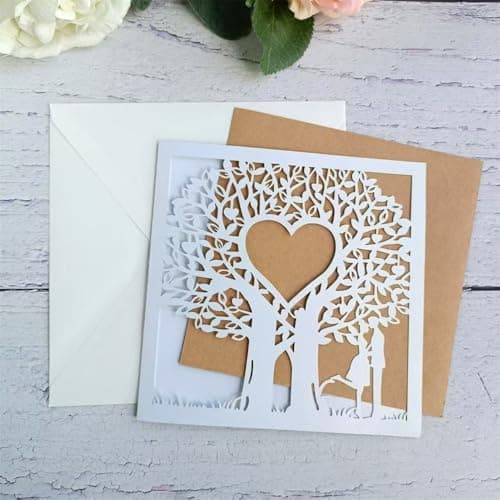 MillaSaw Carte de mariage romantique invitation faire-part arbre d'amour cartes découpées au laser 20 sets (blanc)