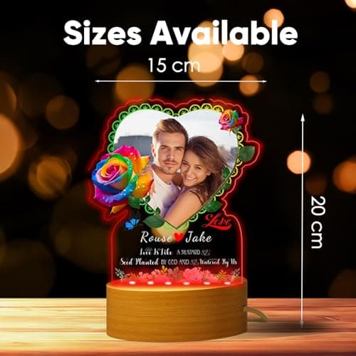 Lampe Personnalisé avec Photo, Cadre Photo Personnalisé Cadeau Noel Couple, Copain Copine, Cadeau Anniversaire Femme Homme, Idee Original Lumineux Cadeaux pour Elle, Romantique Valentin (Rose)